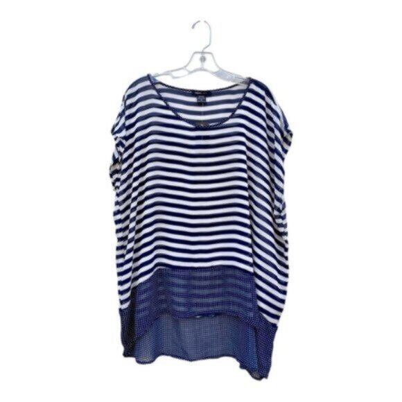 Robert Louis Navy & White Stripe Short Sleeve Sheer Tunic Sz 3X NWT - Picture 1 of 6